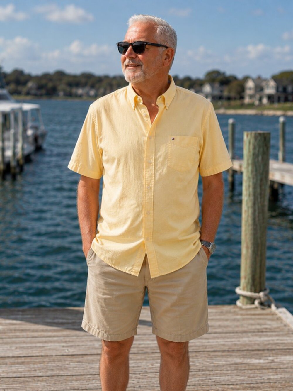 Tommy Hilfiger XL Button Down Yellow Short Sleeve Button Shirt Micro-Check